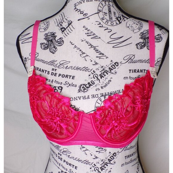 🆕ETAM No. 9 Amaryllis Embroidered Underwire Sheer Lace Bra 34D Red - Picture 7 of 9